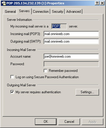 Omniweb Outlook Express Email configuration